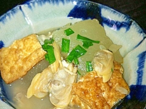 白だしで簡単！！　冬瓜と厚揚げのアサリスープ煮♪